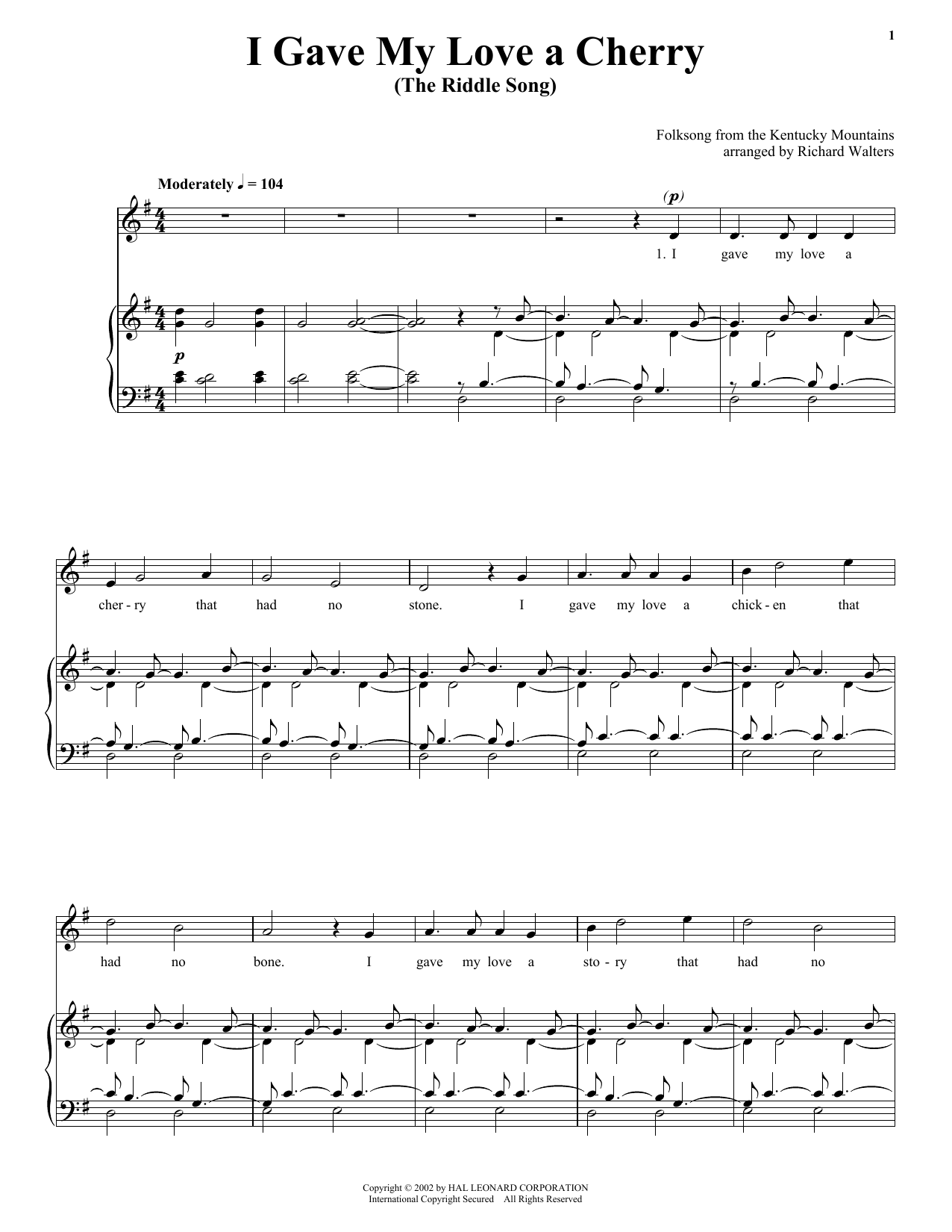 Traditional I Gave My Love A Cherry (The Riddle Song) sheet music notes and chords. Download Printable PDF.
