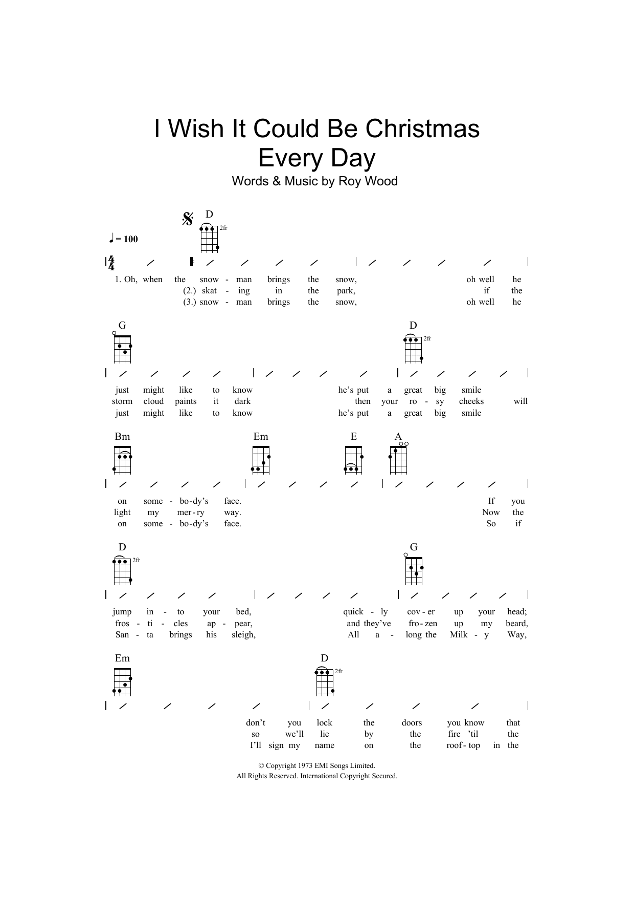 Wizzard "I Wish It Could Be Christmas Every Day" Sheet Music PDF Notes