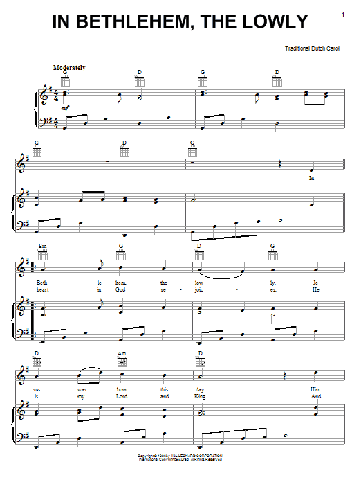 Traditional In Bethlehem, The Lowly sheet music notes and chords. Download Printable PDF.