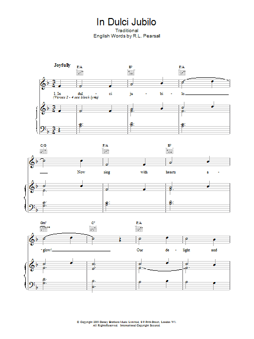 Christmas Carol In Dulci Jubilo sheet music notes and chords. Download Printable PDF.