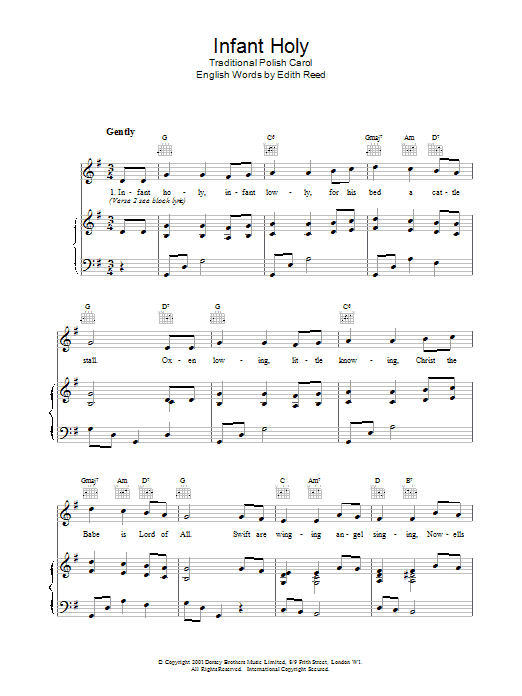 Christmas Carol Infant Holy sheet music notes and chords. Download Printable PDF.