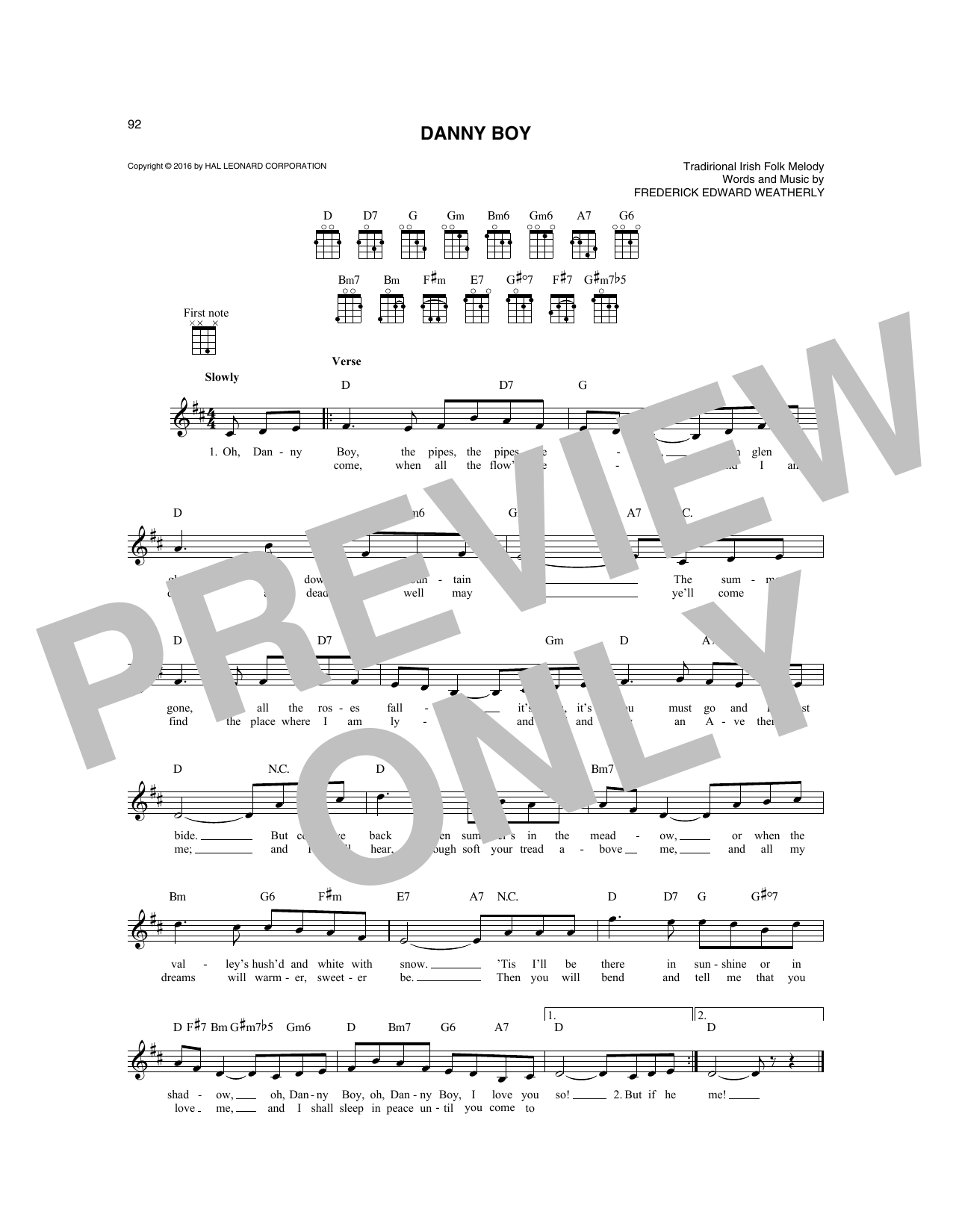 Traditional Irish Danny Boy sheet music notes and chords. Download Printable PDF.