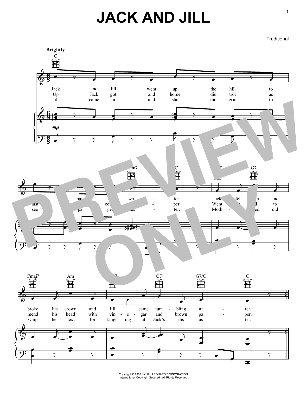 Traditional Jack And Jill sheet music notes and chords. Download Printable PDF.