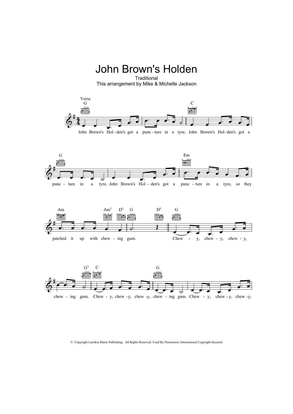 Traditional John Brown's Holden sheet music notes and chords. Download Printable PDF.