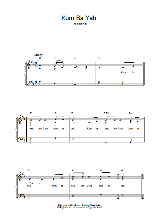 Traditional Kum Ba Yah sheet music notes and chords. Download Printable PDF.