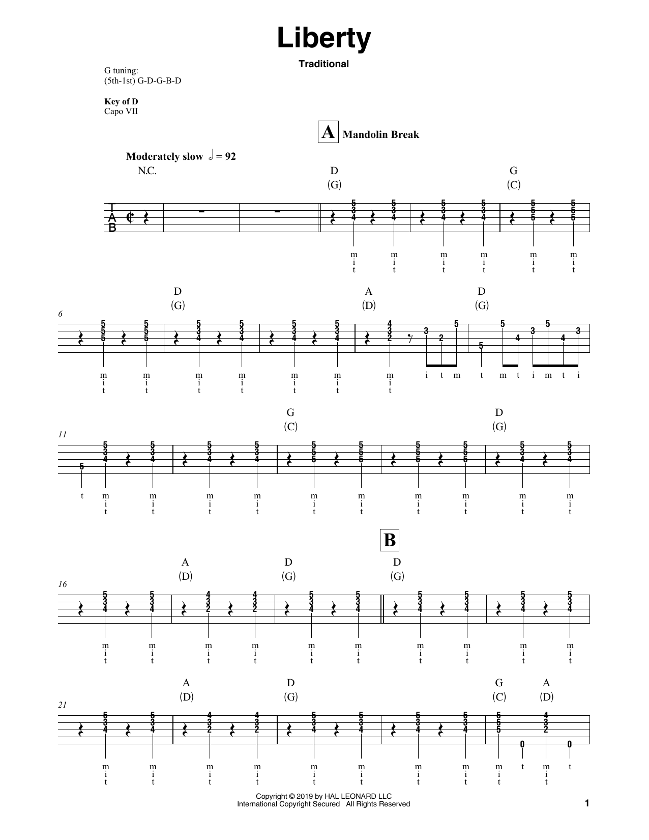 Traditional Liberty sheet music notes and chords. Download Printable PDF.