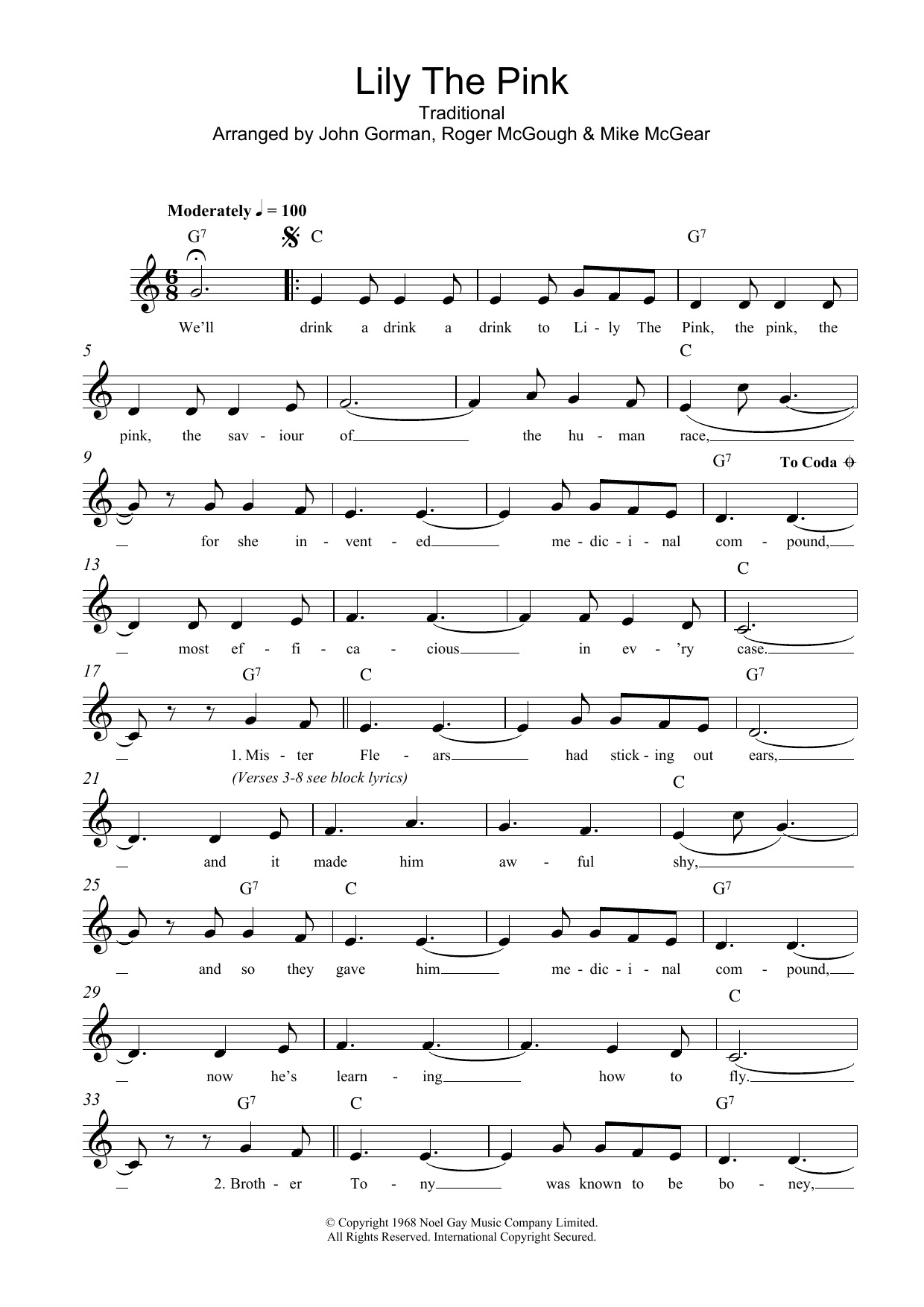 Traditional Lily The Pink sheet music notes and chords. Download Printable PDF.