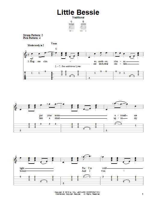 Traditional Little Bessie sheet music notes and chords. Download Printable PDF.