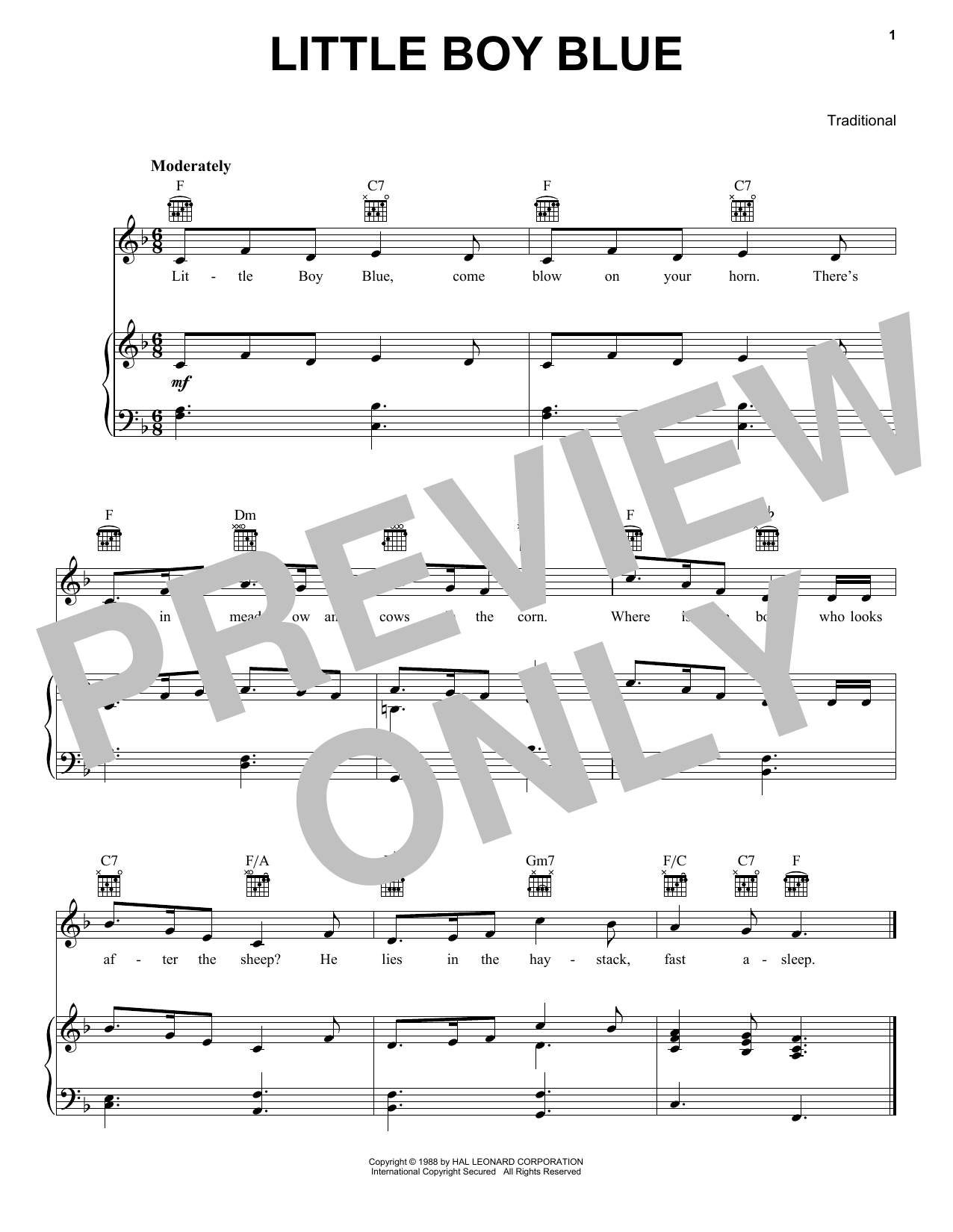 Traditional Little Boy Blue sheet music notes and chords. Download Printable PDF.