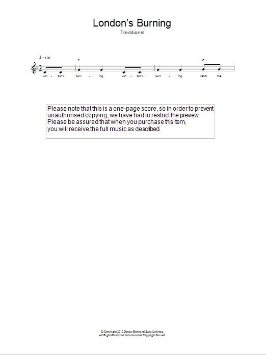 Traditional London's Burning sheet music notes and chords arranged for Lead Sheet / Fake Book