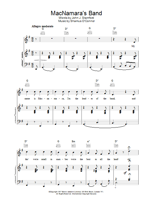 Traditional MacNamara's Band sheet music notes and chords. Download Printable PDF.