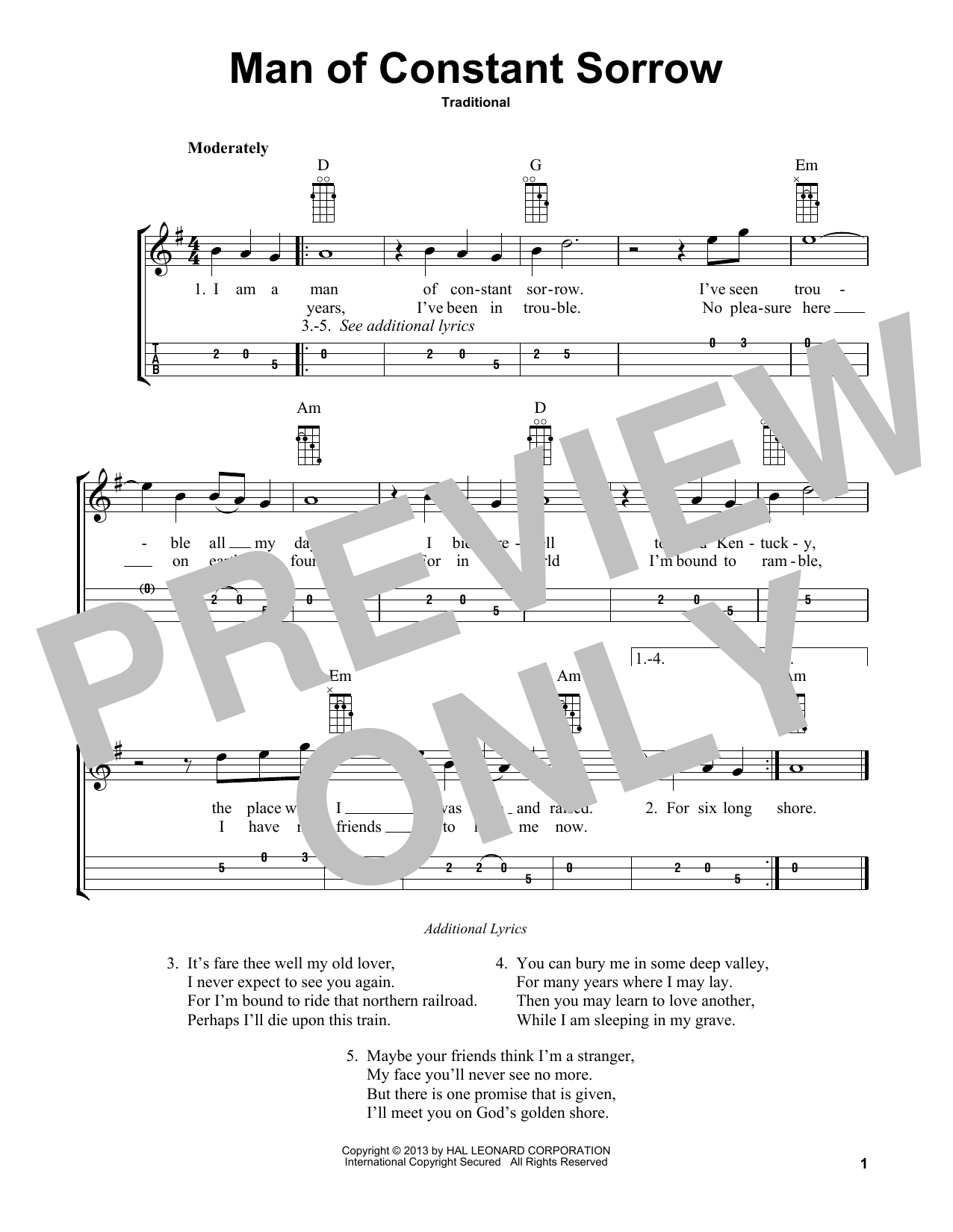 Traditional Man Of Constant Sorrow (arr. Bobby Westfall) sheet music notes and chords. Download Printable PDF.