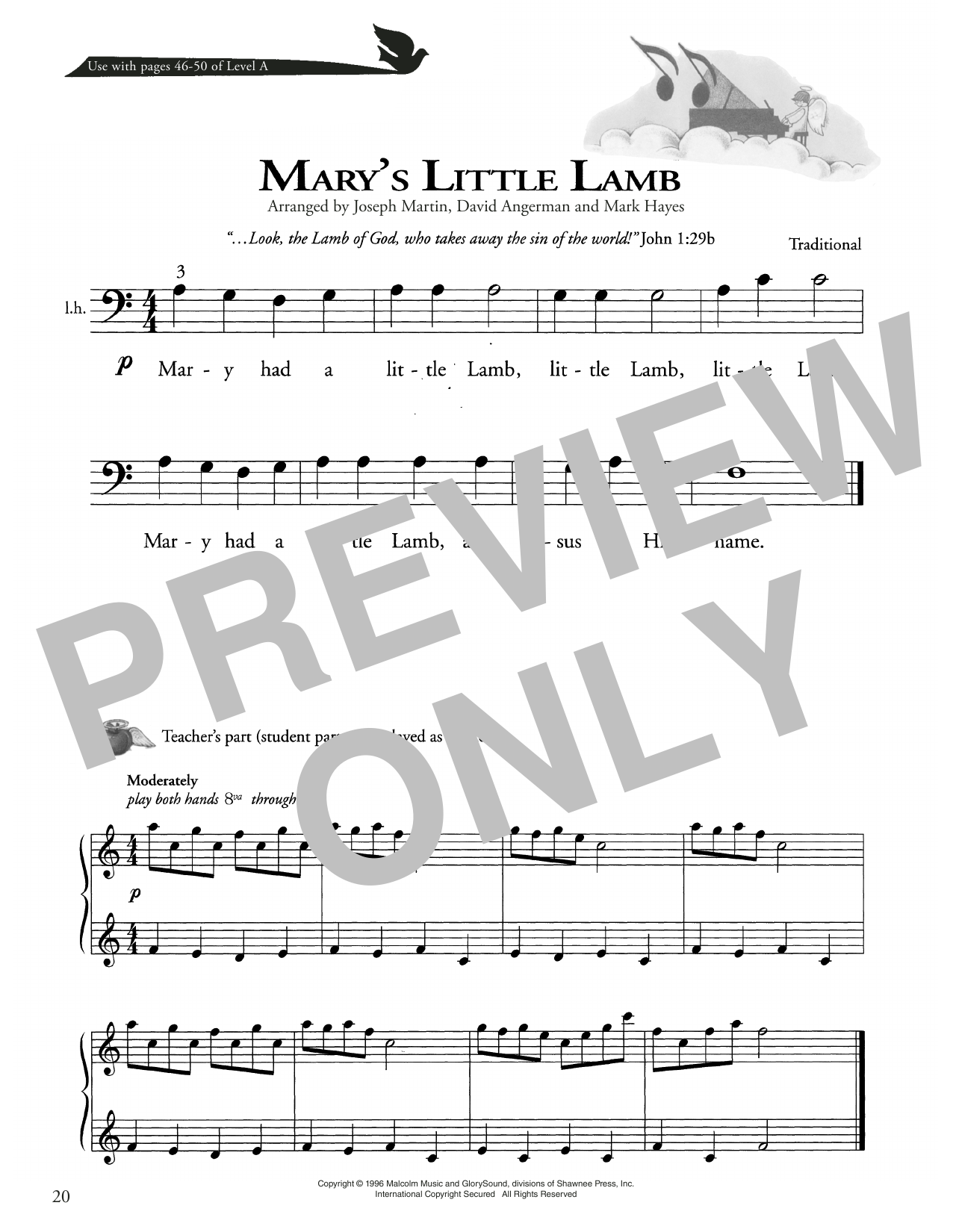 Traditional Mary's Little Lamb sheet music notes and chords. Download Printable PDF.