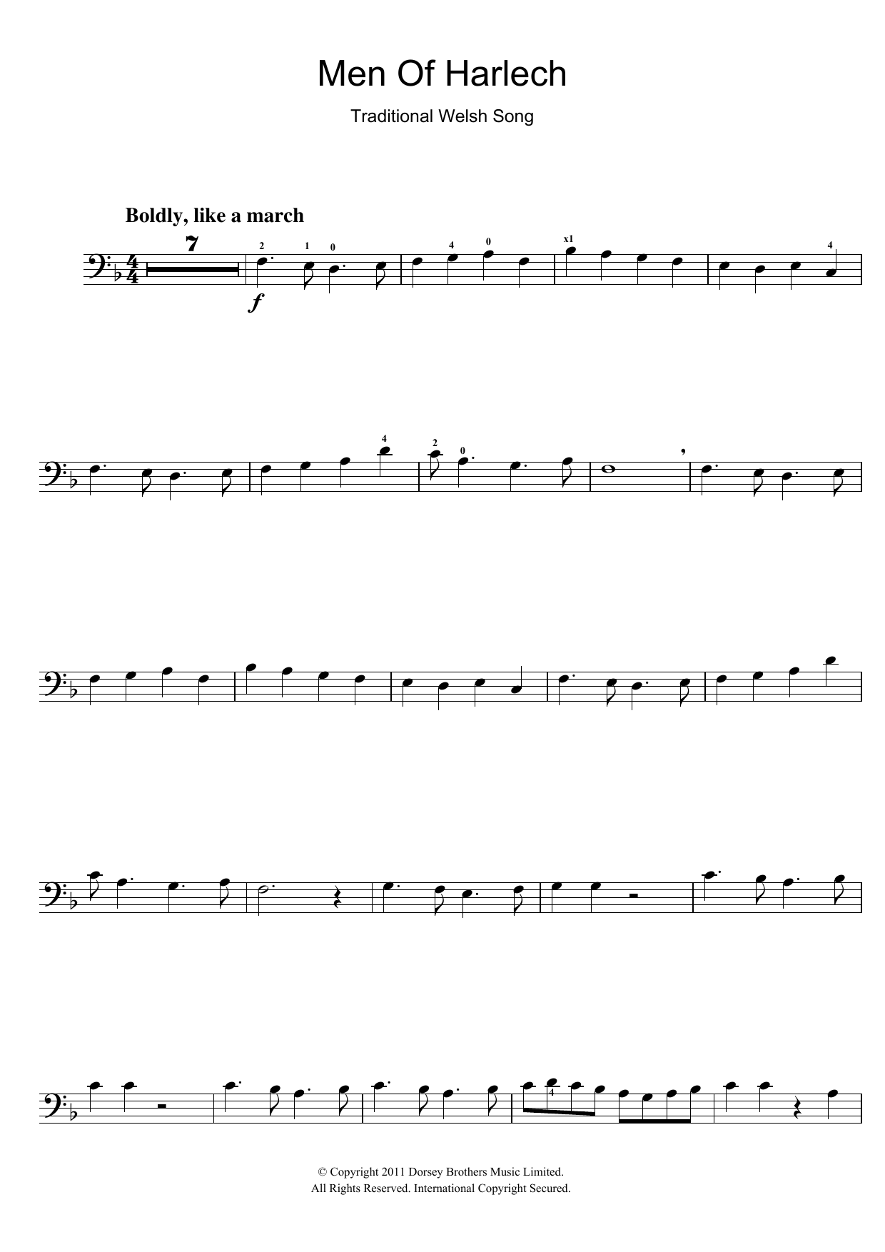 Traditional Men Of Harlech sheet music notes and chords. Download Printable PDF.