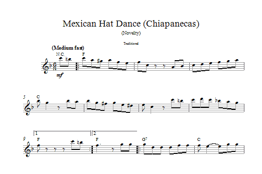 Traditional Mexican Hat Dance sheet music notes and chords. Download Printable PDF.