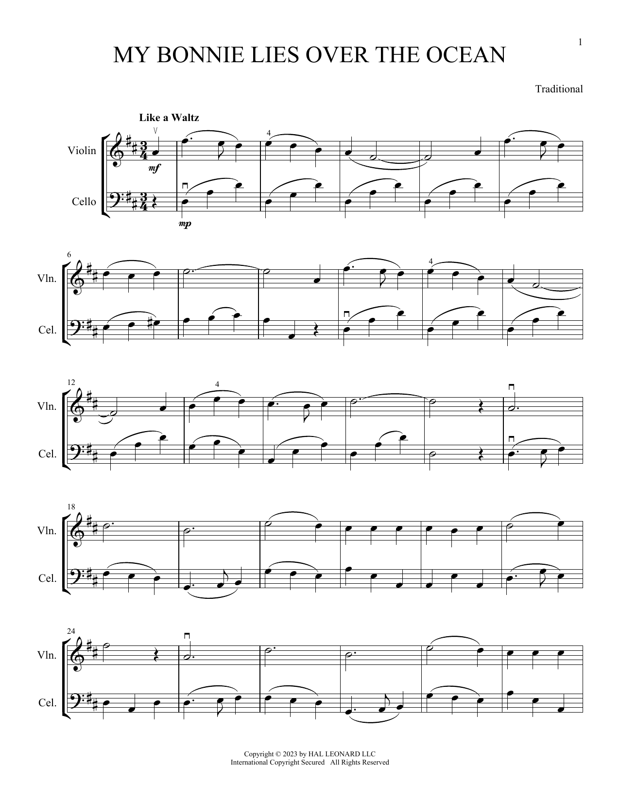 Traditional My Bonnie Lies Over The Ocean (arr. Michelle Hynson) sheet music notes and chords. Download Printable PDF.