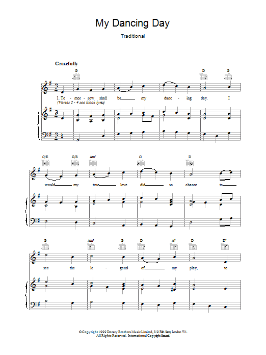 Christmas Carol My Dancing Day sheet music notes and chords. Download Printable PDF.