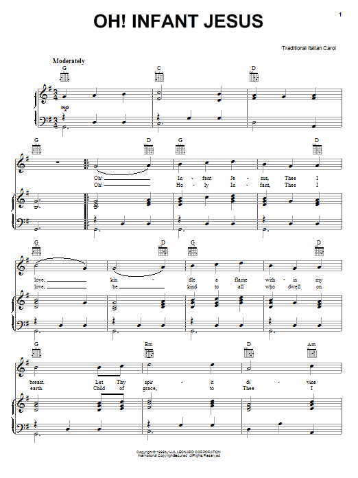 Traditional Oh! Infant Jesus sheet music notes and chords. Download Printable PDF.