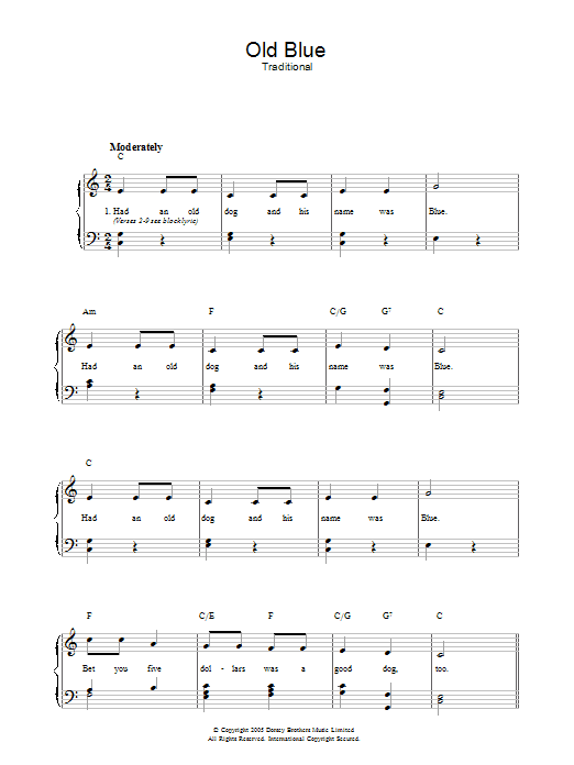 Traditional Old Blue sheet music notes and chords. Download Printable PDF.