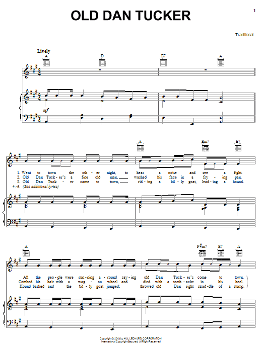 Traditional Old Dan Tucker sheet music notes and chords. Download Printable PDF.