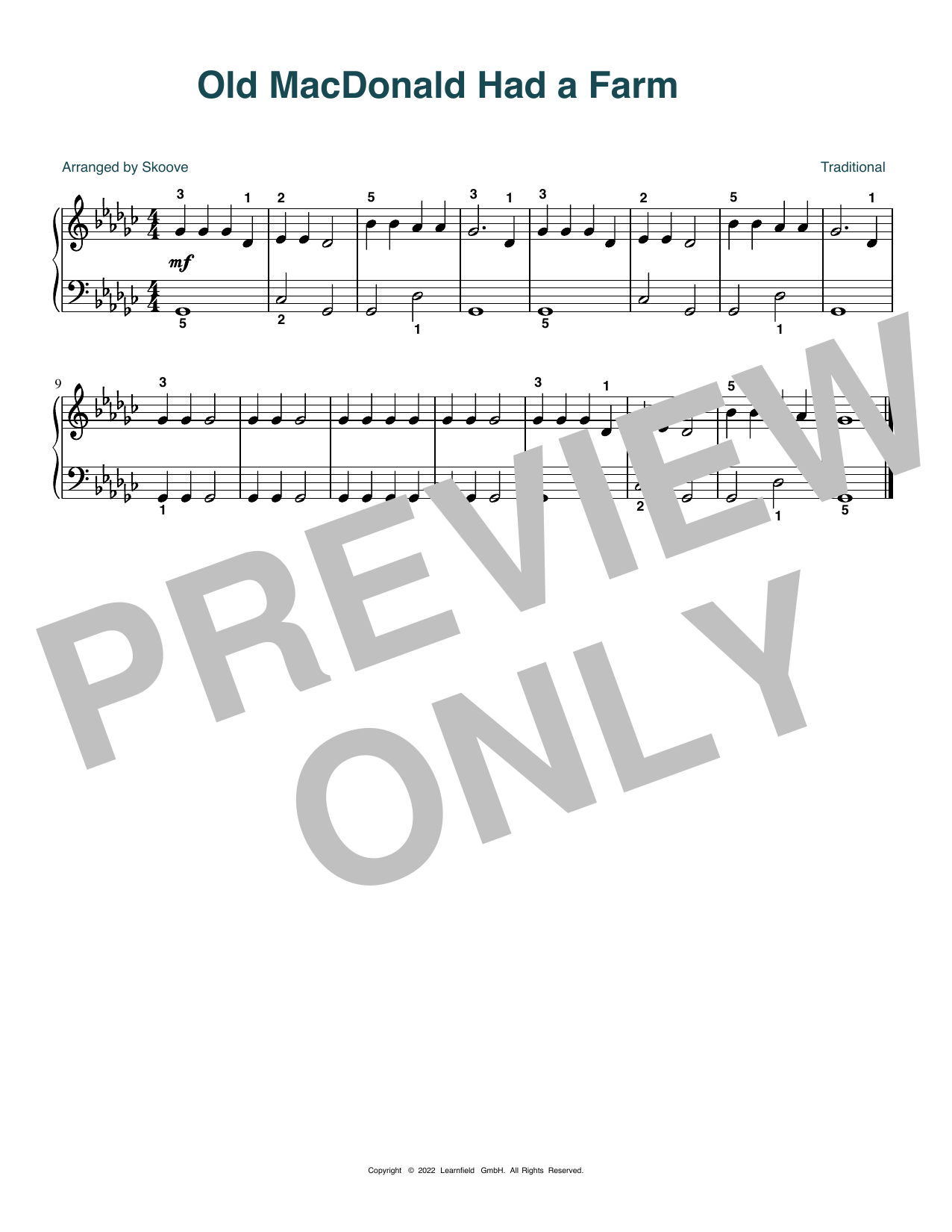 Learn to play Traditional Old MacDonald Had A Farm (arr. Skoove) sheet music for Beginner Piano (Abridged) in minutes. Price: 6.9900$ Traditional Old MacDonald Had A Farm (arr. Skoove) sheet music notes and chords arranged for Beginner Piano (Abridged)