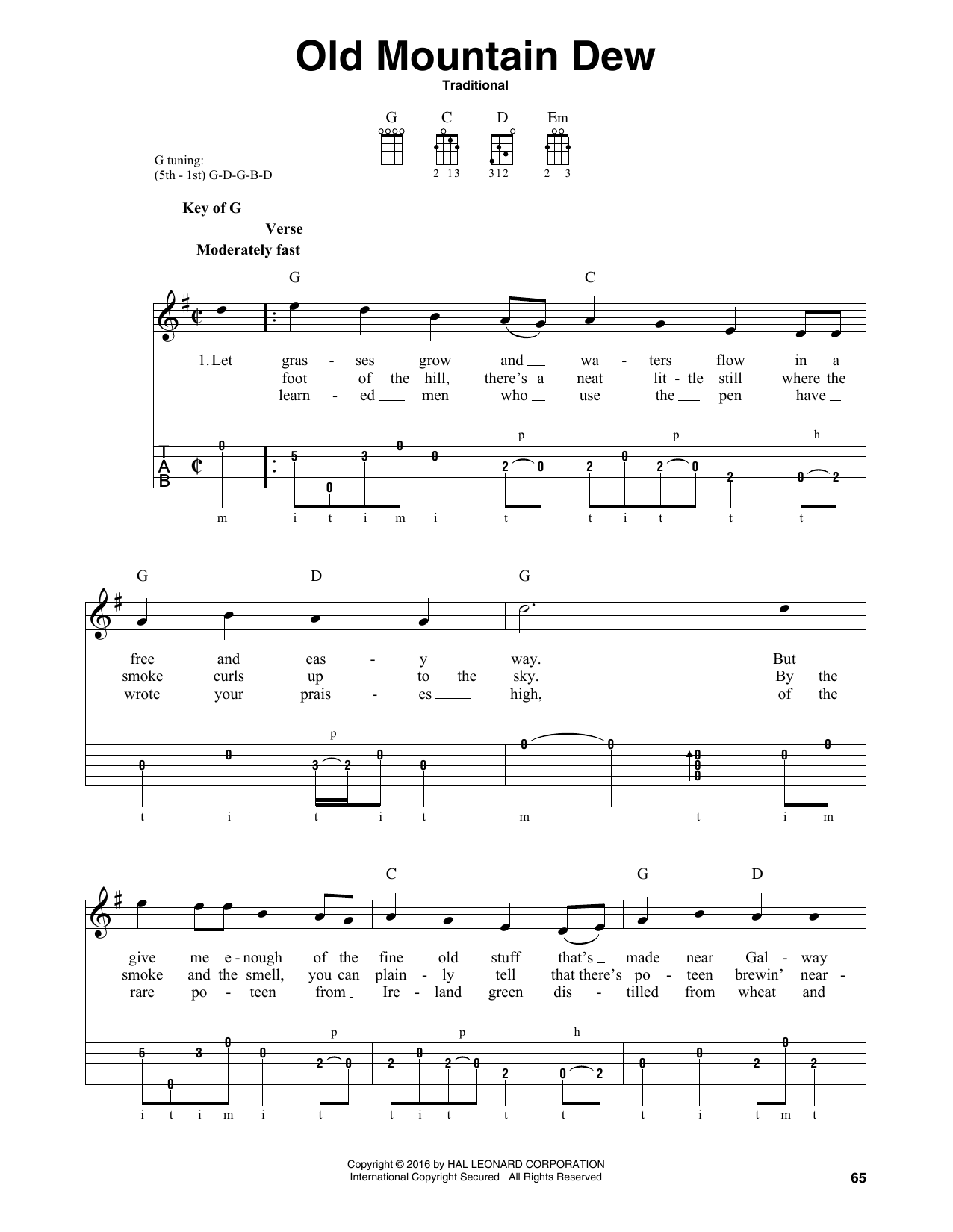 Traditional Old Mountain Dew sheet music notes and chords. Download Printable PDF.