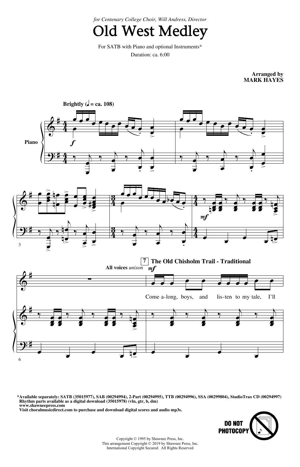 Learn to play Traditional Old West Medley (arr. Mark Hayes) sheet music for 2-Part Choir in minutes. Price: 3.9900$ Traditional Old West Medley (arr. Mark Hayes) sheet music notes and chords arranged for 2-Part Choir