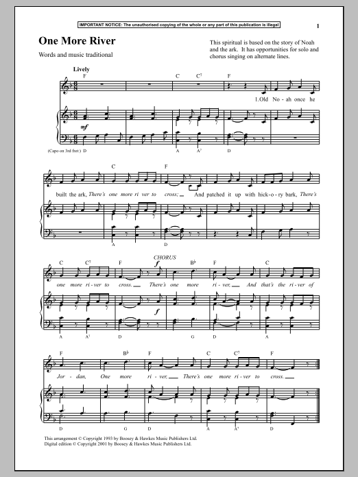 Traditional One More River sheet music notes and chords. Download Printable PDF.