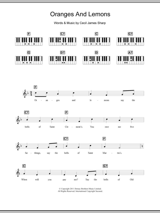 Traditional Oranges And Lemons sheet music notes and chords. Download Printable PDF.