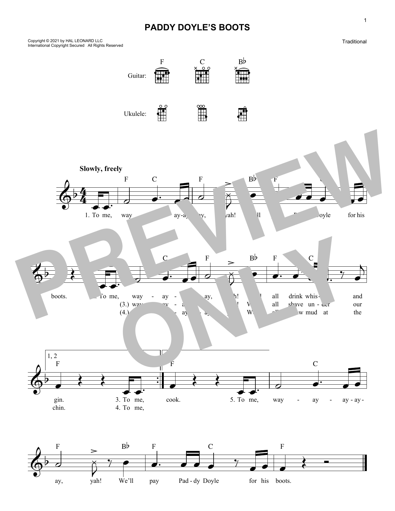 Traditional Paddy Doyle's Boots sheet music notes and chords. Download Printable PDF.