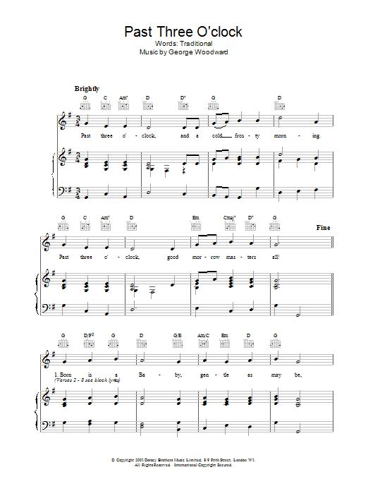 Christmas Carol Past Three O'Clock sheet music notes and chords - Download Printable PDF and start playing in minutes.