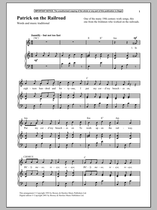 Traditional Patrick On The Railroad sheet music notes and chords. Download Printable PDF.