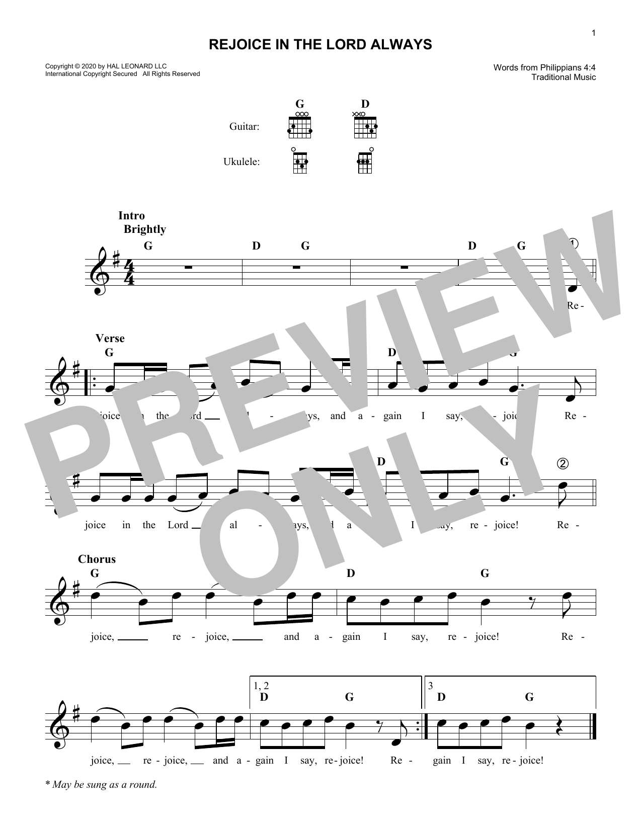 Learn to play Traditional Rejoice In The Lord Always sheet music for Lead Sheet / Fake Book in minutes. Price: 5.9900$ Traditional Rejoice In The Lord Always sheet music notes and chords arranged for Lead Sheet / Fake Book