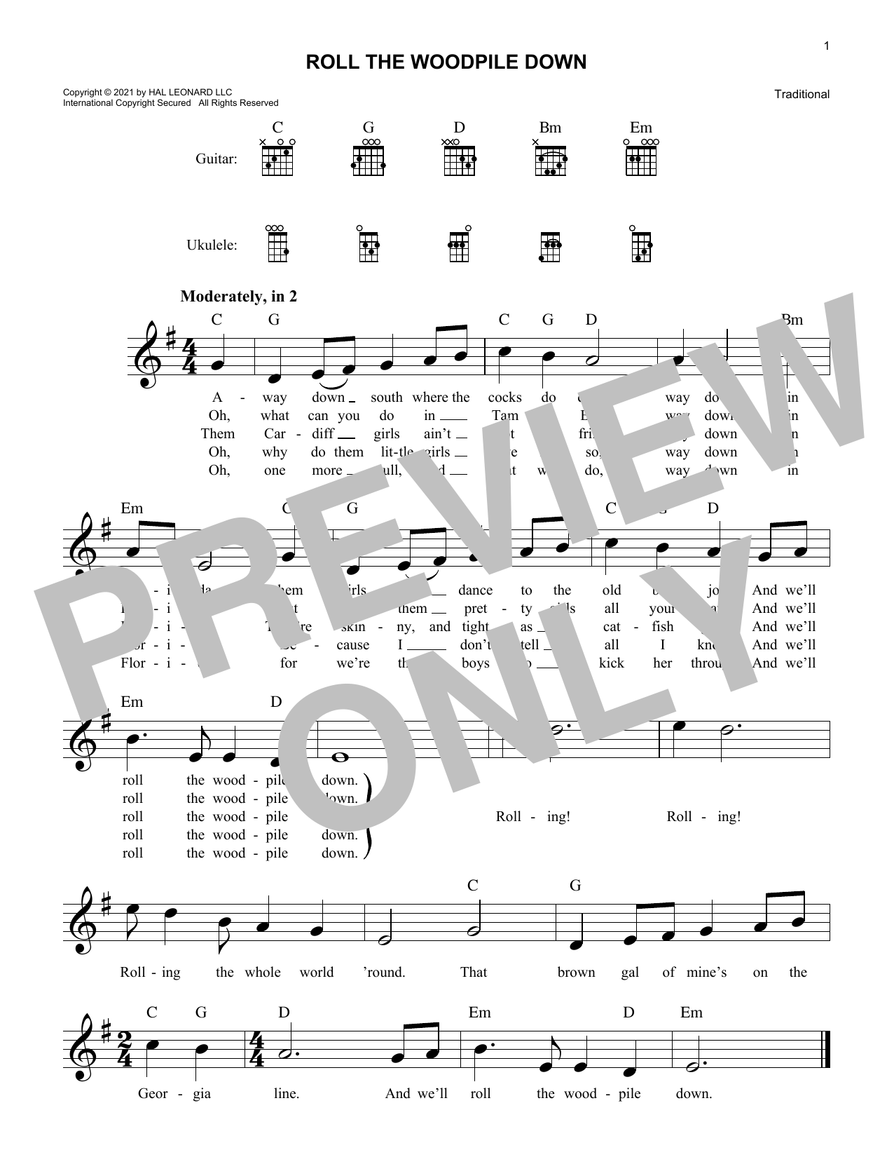 Traditional Roll The Woodpile Down sheet music notes and chords. Download Printable PDF.