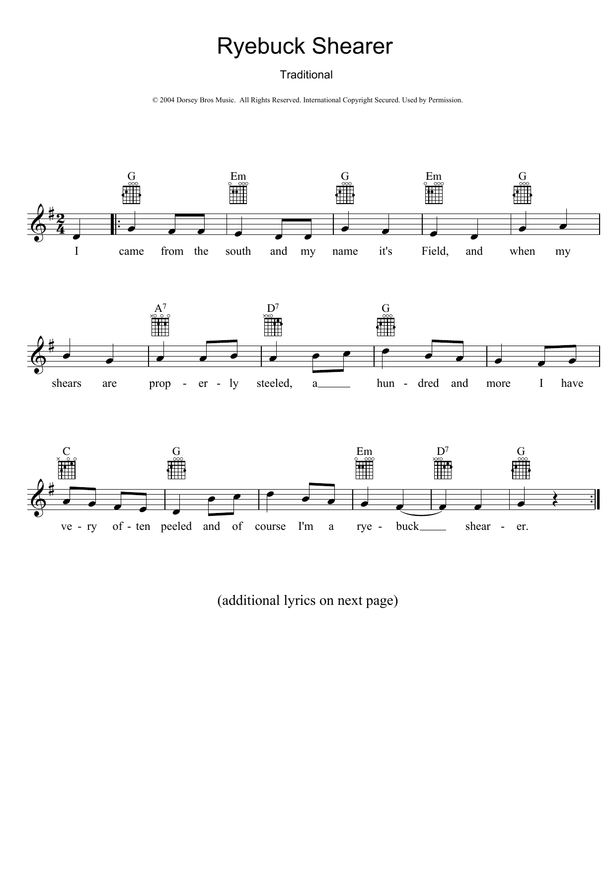 Traditional Ryebuck Shearer sheet music notes and chords. Download Printable PDF.