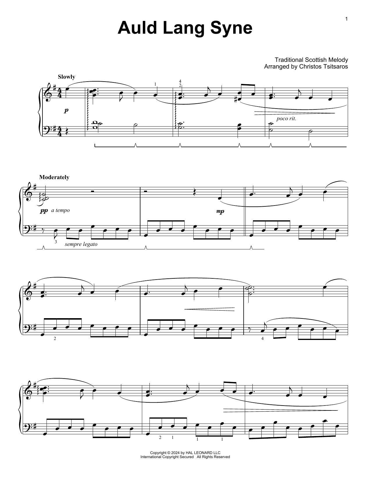 Traditional Scottish Melody Auld Lang Syne (arr. Christos Tsitsaros) sheet music notes and chords. Download Printable PDF.