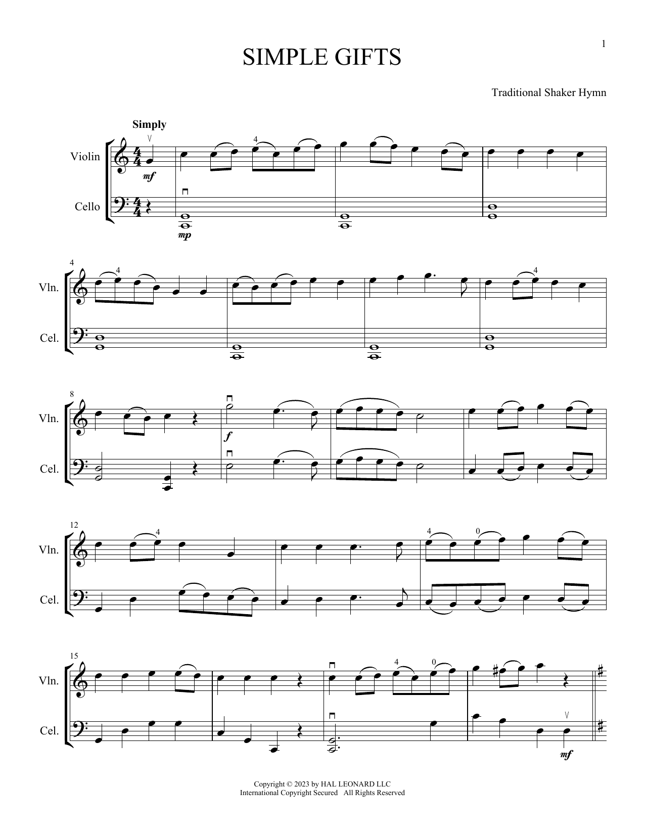 Traditional Shaker Hymn Simple Gifts (arr. Michelle Hynson) sheet music notes and chords. Download Printable PDF.