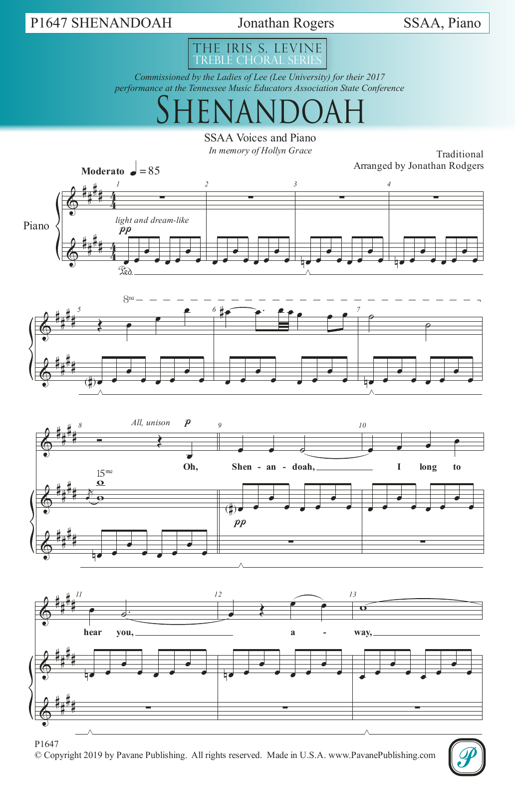 Learn to play Traditional Shenandoah (arr. Jonathan Rodgers) sheet music for SSA Choir in minutes. Price: 3.9900$ Traditional Shenandoah (arr. Jonathan Rodgers) sheet music notes and chords arranged for SSA Choir