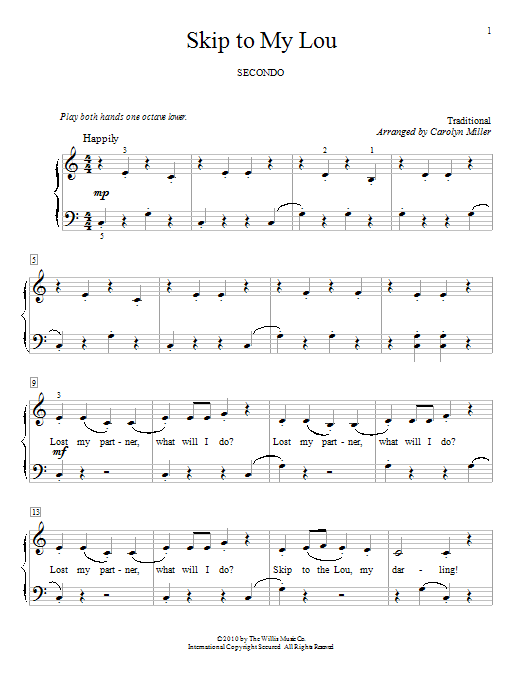 Traditional Skip To My Lou sheet music notes and chords. Download Printable PDF.