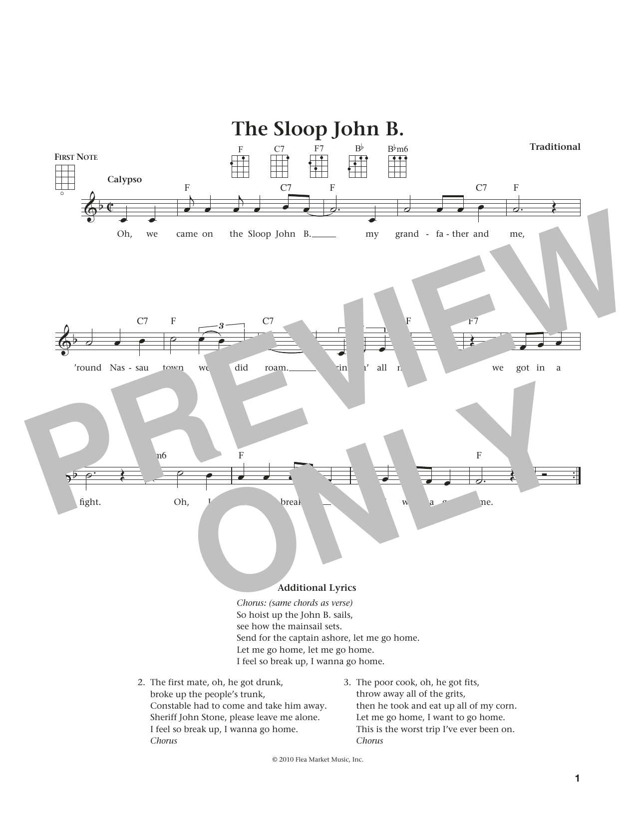 Traditional Sloop John B. (from The Daily Ukulele) (arr. Liz and Jim Beloff) sheet music notes and chords. Download Printable PDF.