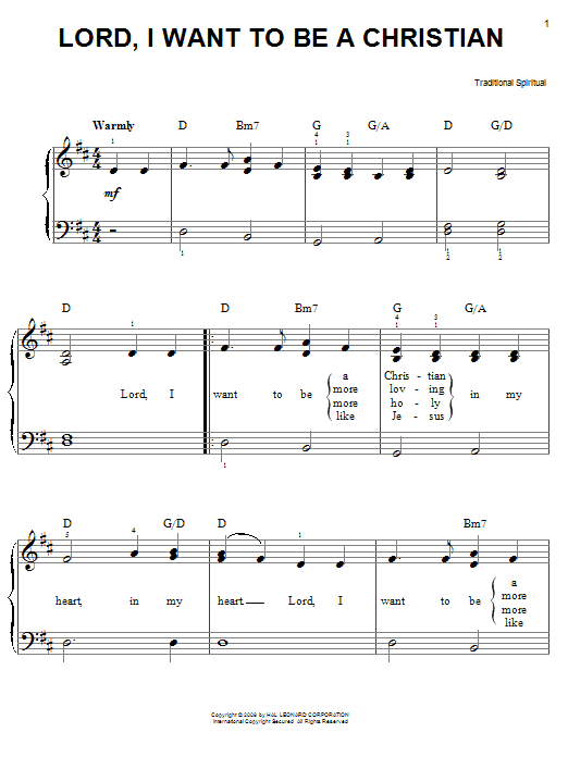 African-American Spiritual Lord, I Want To Be A Christian sheet music notes and chords. Download Printable PDF.