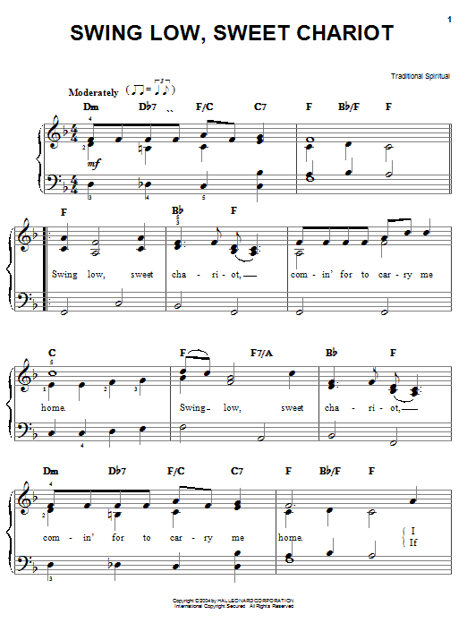 Traditional Swing Low, Sweet Chariot sheet music notes and chords. Download Printable PDF.