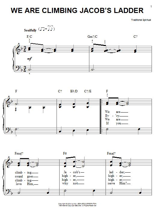 African-American Spiritual We Are Climbing Jacob's Ladder sheet music notes and chords. Download Printable PDF.