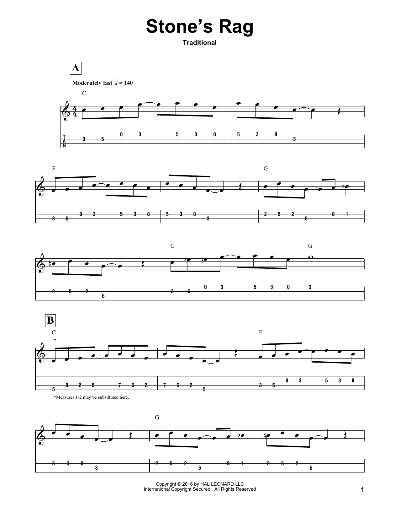 Traditional Stone's Rag sheet music notes and chords. Download Printable PDF.