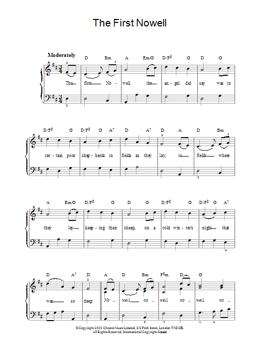 Christmas Carol The First Nowell sheet music notes and chords. Download Printable PDF.