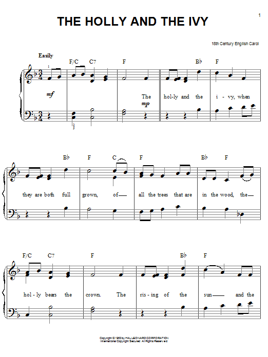 Traditional The Holly And The Ivy sheet music notes and chords. Download Printable PDF.