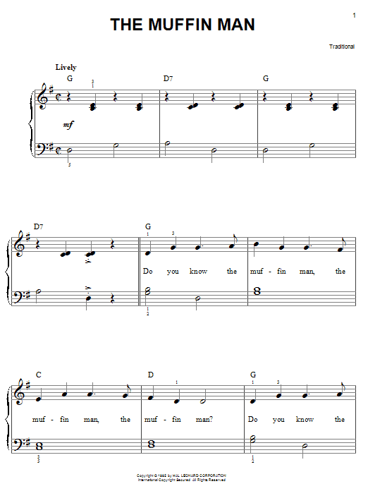 Learn to play Traditional The Muffin Man sheet music for Easy Piano in minutes. Price: 6.9900$ Traditional The Muffin Man sheet music notes and chords arranged for Easy Piano
