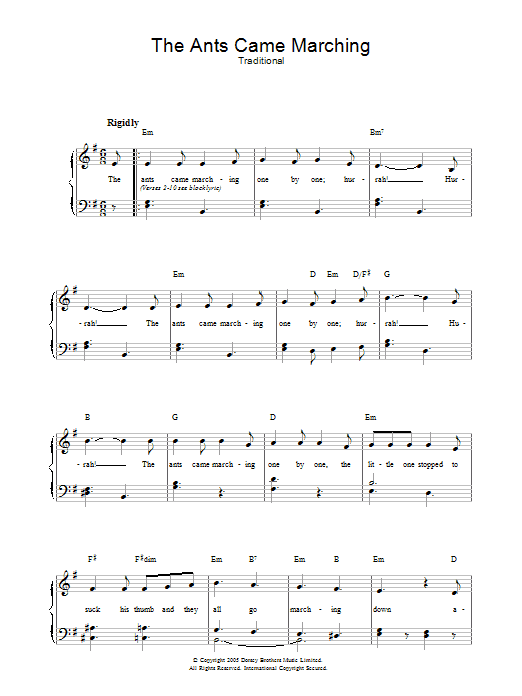 Traditional The Ants Came Marching sheet music notes and chords. Download Printable PDF.