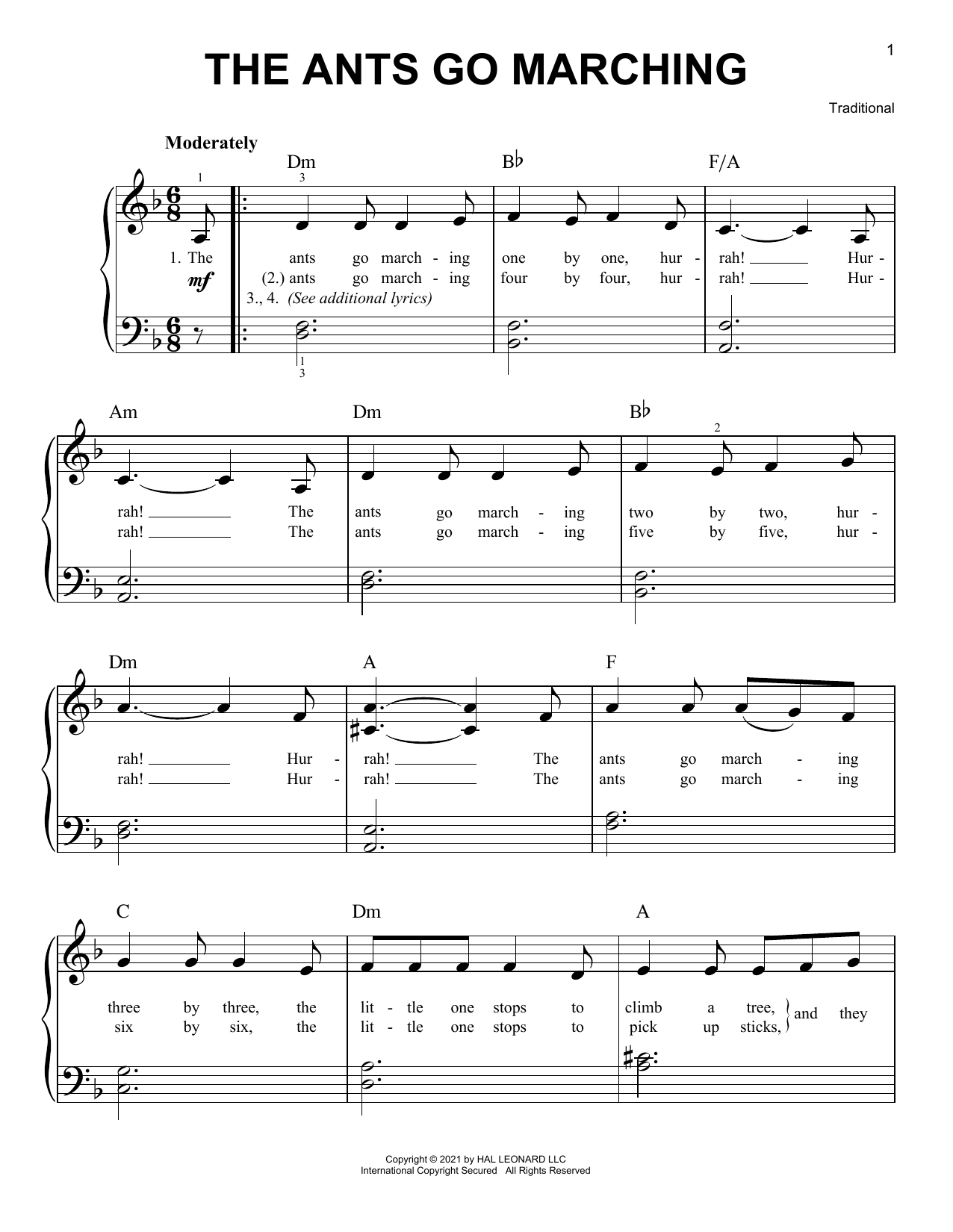 Traditional The Ants Go Marching sheet music notes and chords. Download Printable PDF.