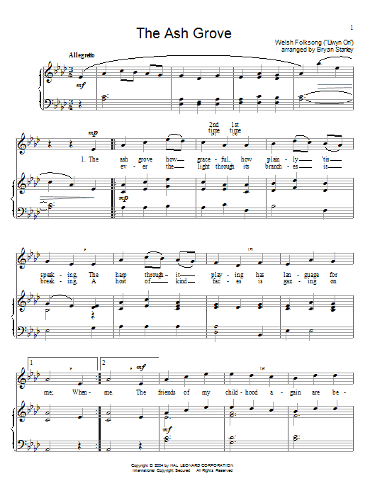 Traditional The Ash Grove sheet music notes and chords. Download Printable PDF.